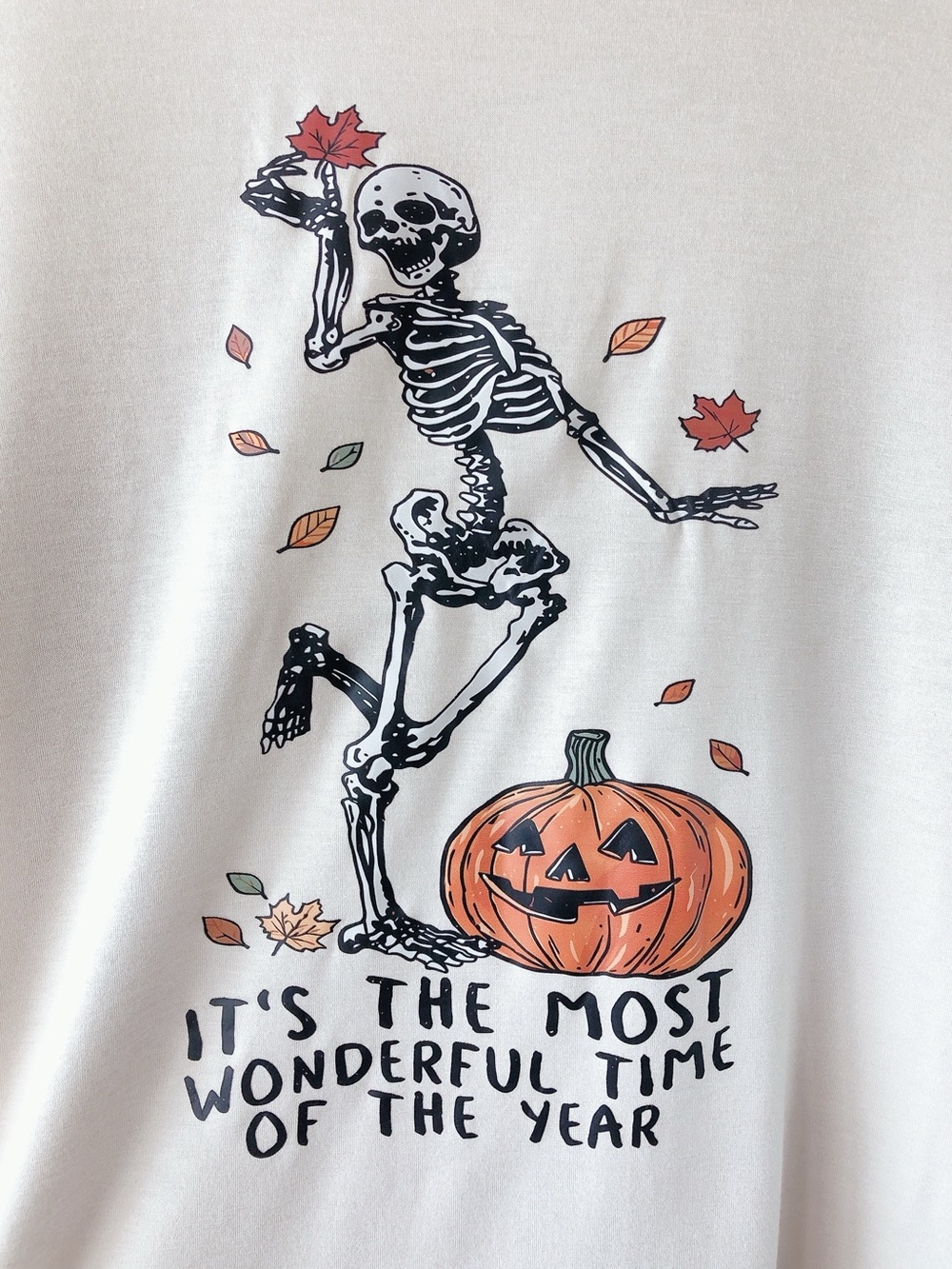 Oversized tshirt Halloween Skeleton Pumpkin Graphic Tee cream XL - Picture 3 of 13